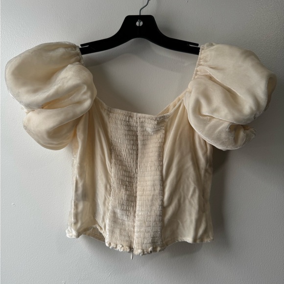 Reformation Amina Velvet Elegant Off-Shoulder White Top - Picture 5 of 12